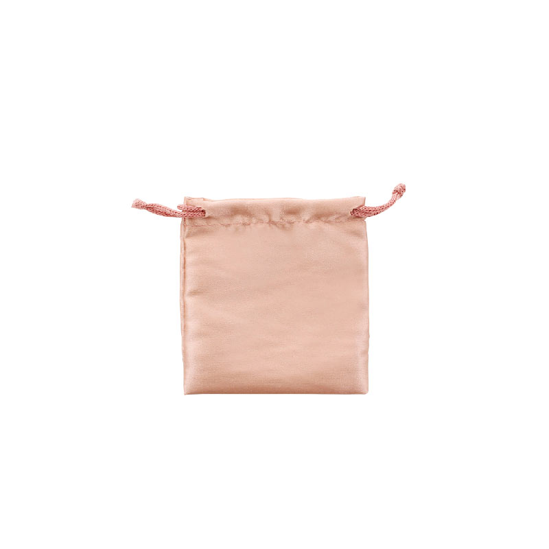 Powder pink satin pouches with cotton drawstrings, 11 x 10 cm
