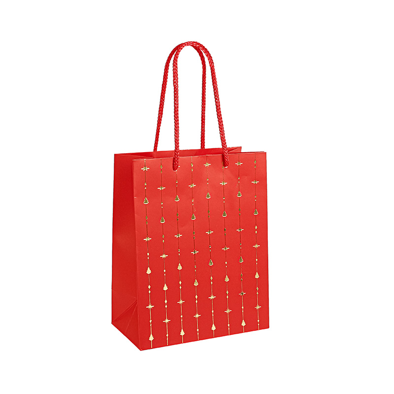 Red paper gift bags with hot foil printed gold Christmas motifs 18 x 10 x A. 22.7 cm, 190g