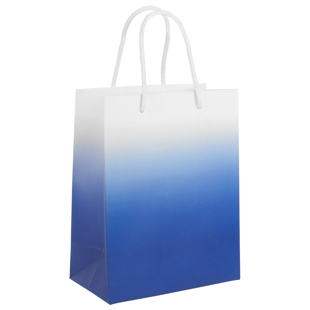 Shaded blue matt paper carrier bags, 18 x 10 x 23 cm H, 190 g