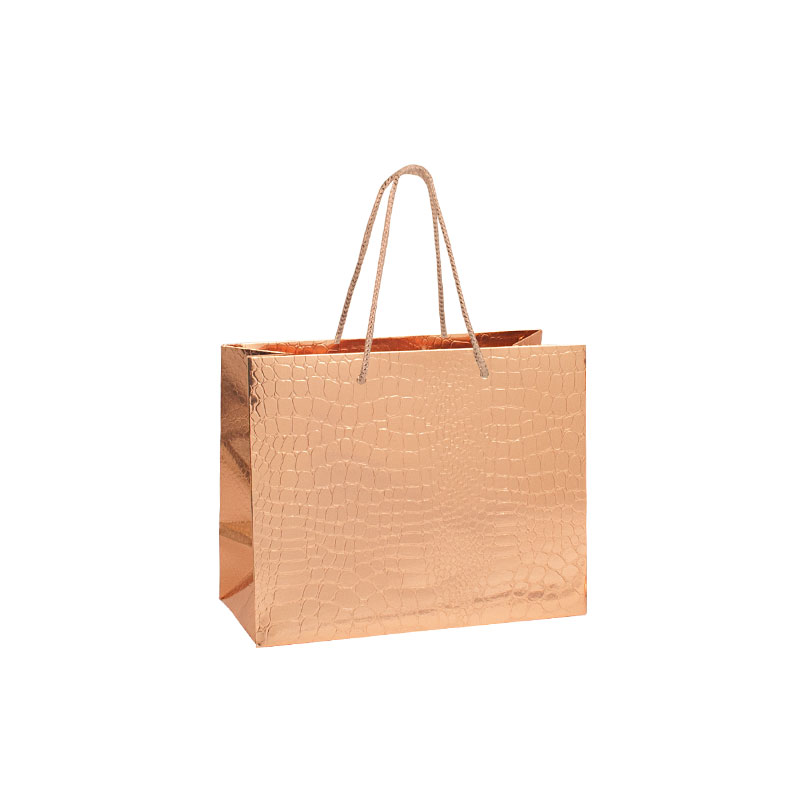 Rose-gold mirror-effect paper crocodile boutique bags, 22.7 x 10 x 18 cm H, 190 g