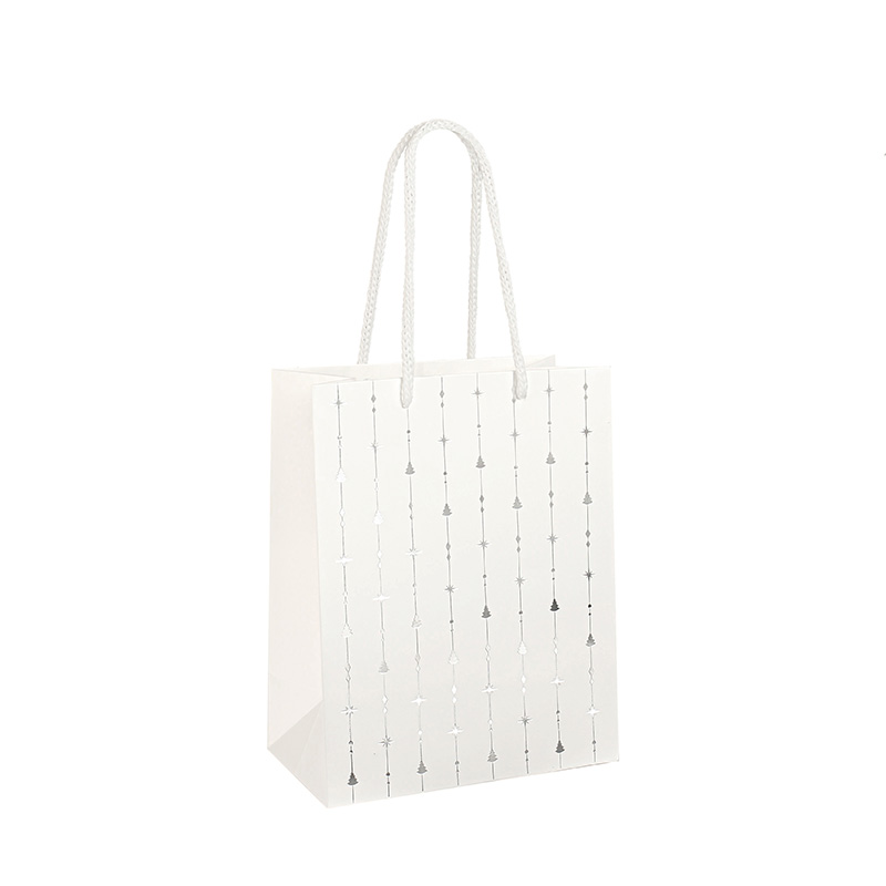 White paper gift bags, hot foil printed Christmas motifs, 18 x 10 x 22.7cm H - 190g