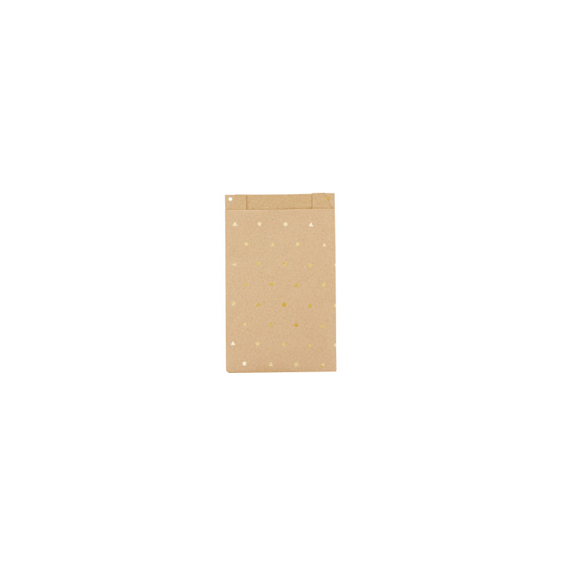 Recycled Kraft gift bags with metallic gold dots/triangles 7 x 12cm, 70g (x250)