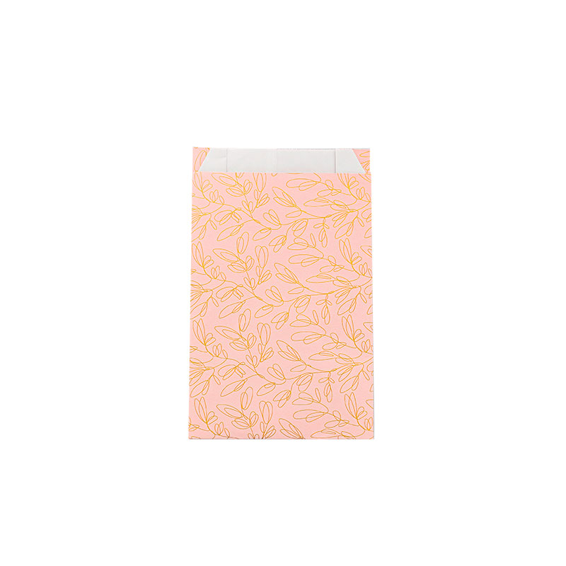 Shiny pink gift bags with matt gold leaf print 12 x 4.5 x 20cm, 70g (x125)