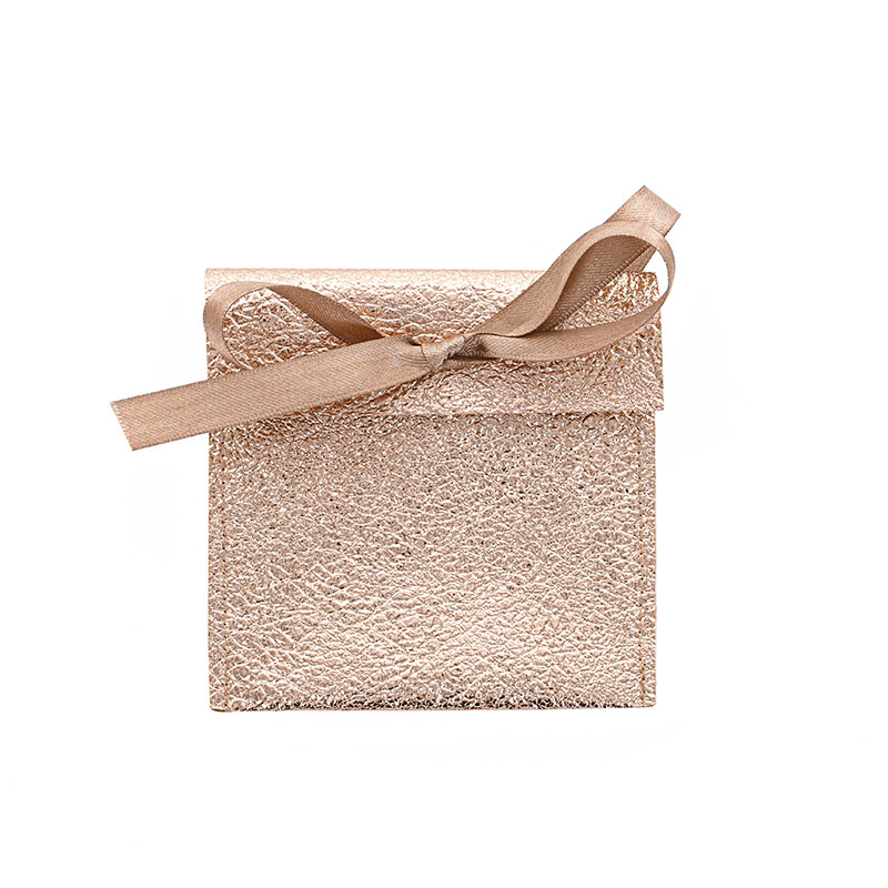 Shiny rose-gold textured-look synthetic pouches with ribbon 9 x 9cm (x5)