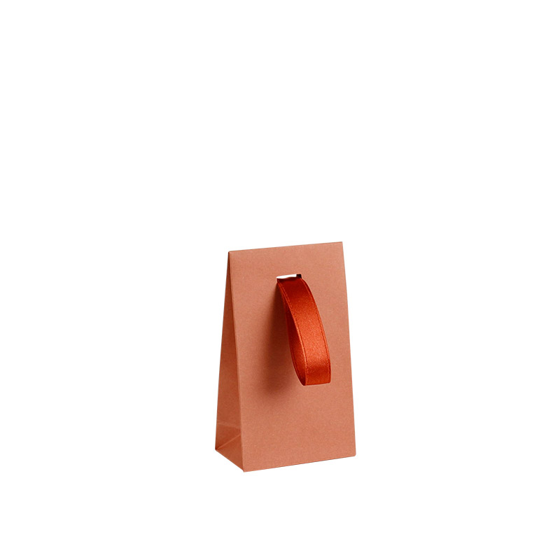 Terracotta matt paper stand-up bags, ribbon, 170g - 7 x 4 x 12 cm H