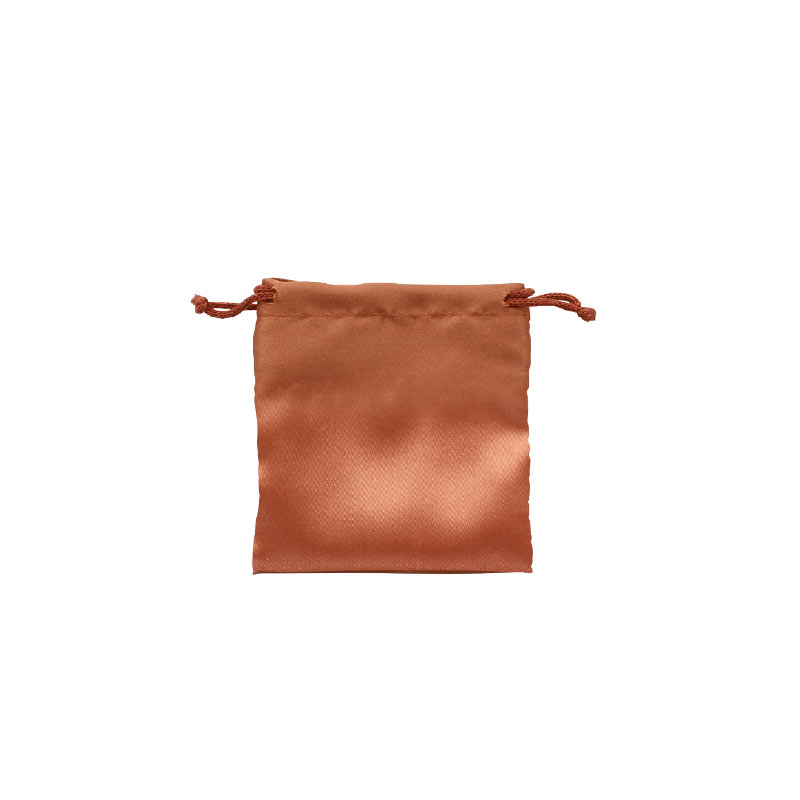Terracotta satin pouches with cotton drawstrings, 11 x 10 cm