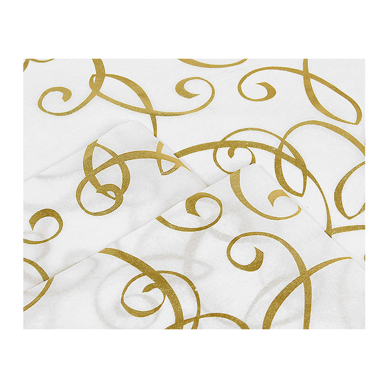 White tissue paper printed with gold volutes