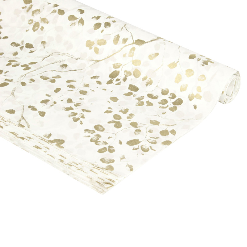 White tissue paper with gold foliage print