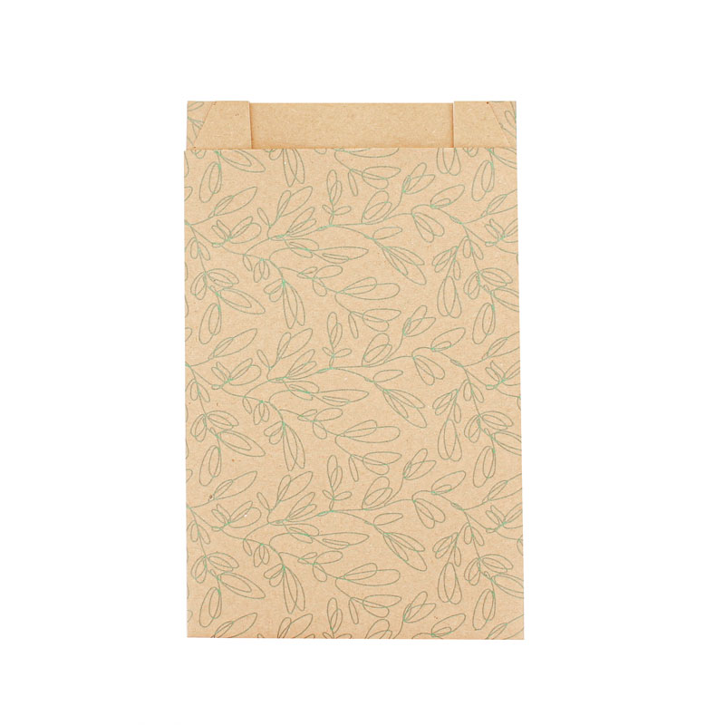Recycled Kraft gift bags with teal metallic leaf print 7 x 12cm, 70g (x125)