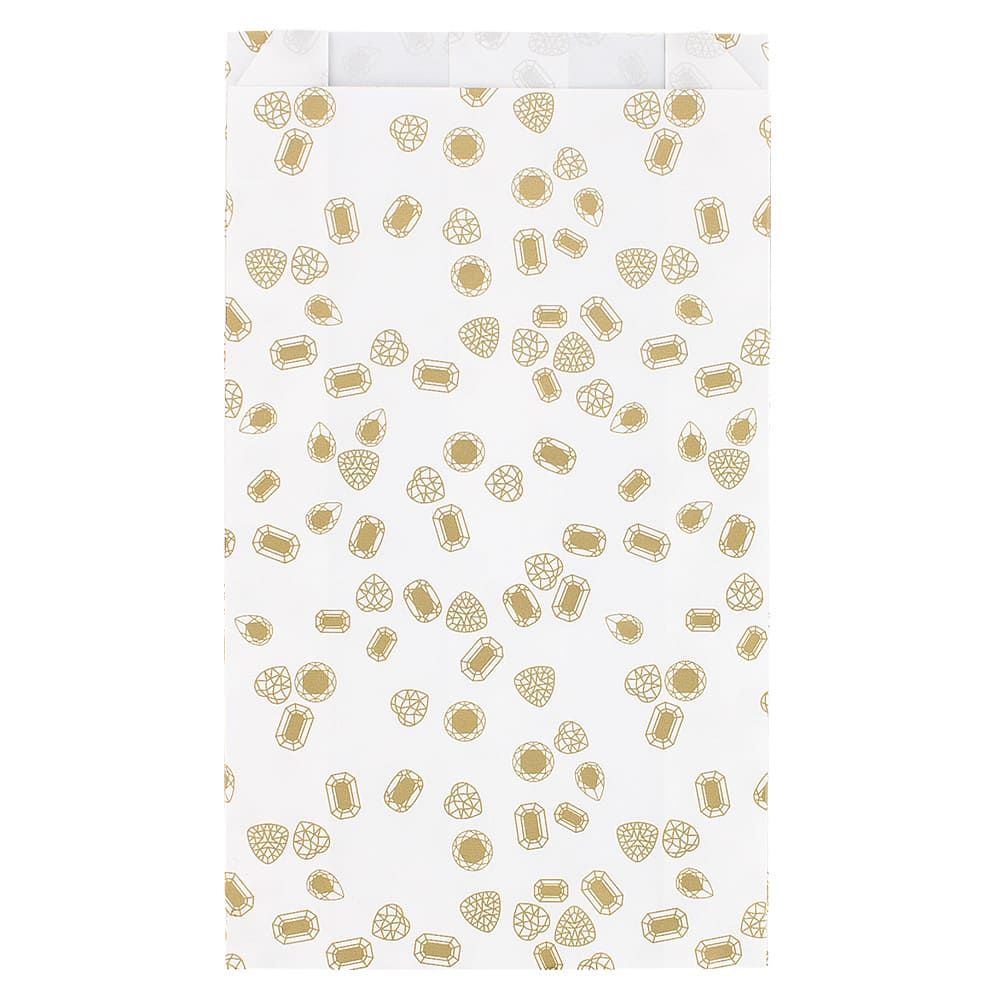 White paper bags with gold precious stone motifs, 7 x 12 cm, 60 g (x250)