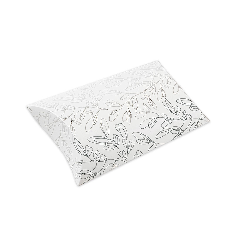 Matt white card pillow boxes with 'Botanical' motifs - Hot-foil printed, 350g