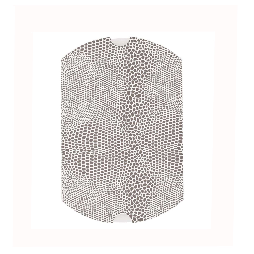 White and silver lizard skin print card pillow boxes, 290g - 8 x 10 x 3.5 cm