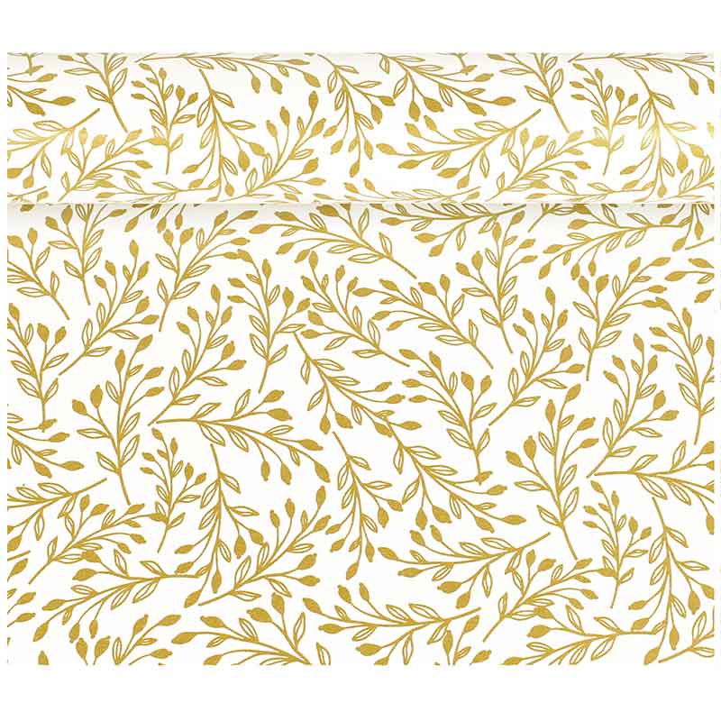 White gift wrapping paper with gold-coloured berry motifs, 0.70 x 25 m, 60 g