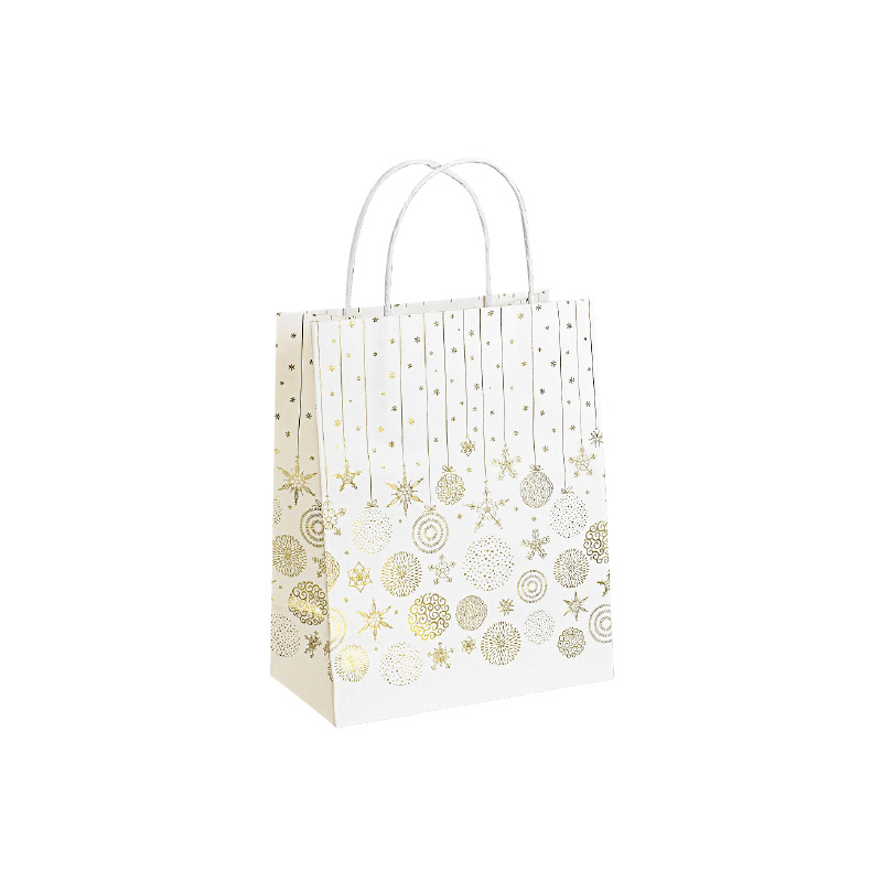 White Kraft paper bags with gold Christmas motifs, 18 x 10 x H 23cm, 120g