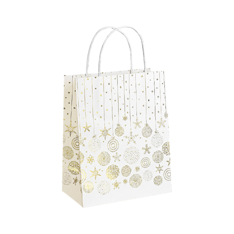White Kraft paper bags with gold Christmas motifs, 26.4 x 13.6 x H 32.7cm, 120g
