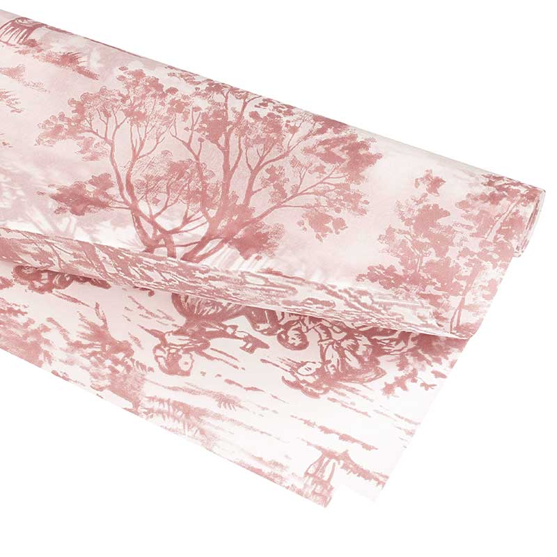 White tissue paper with antique pink landscape motif