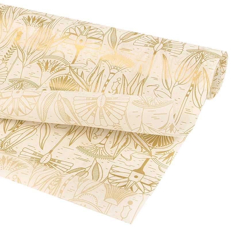 White tissue paper with gold-coloured ancient Egyptian symbols