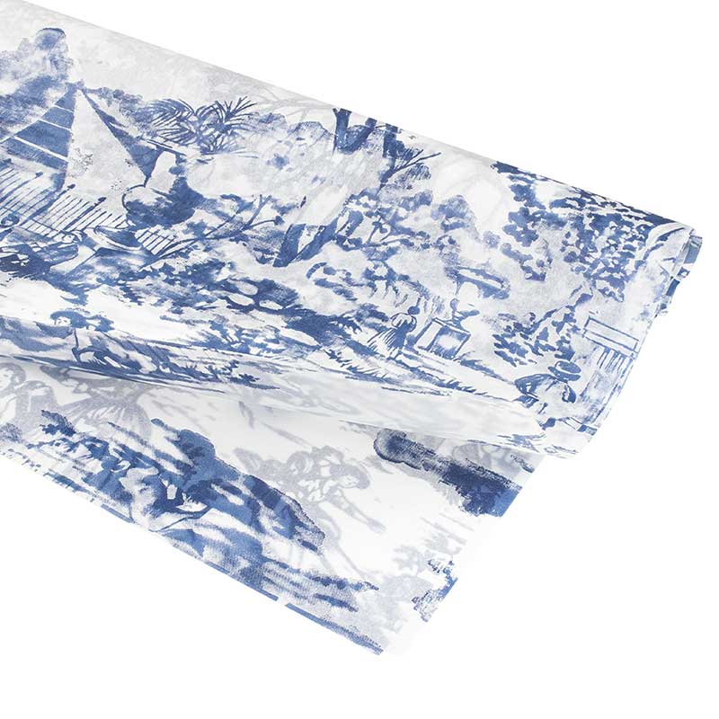 White tissue paper with vintage blue garden motif