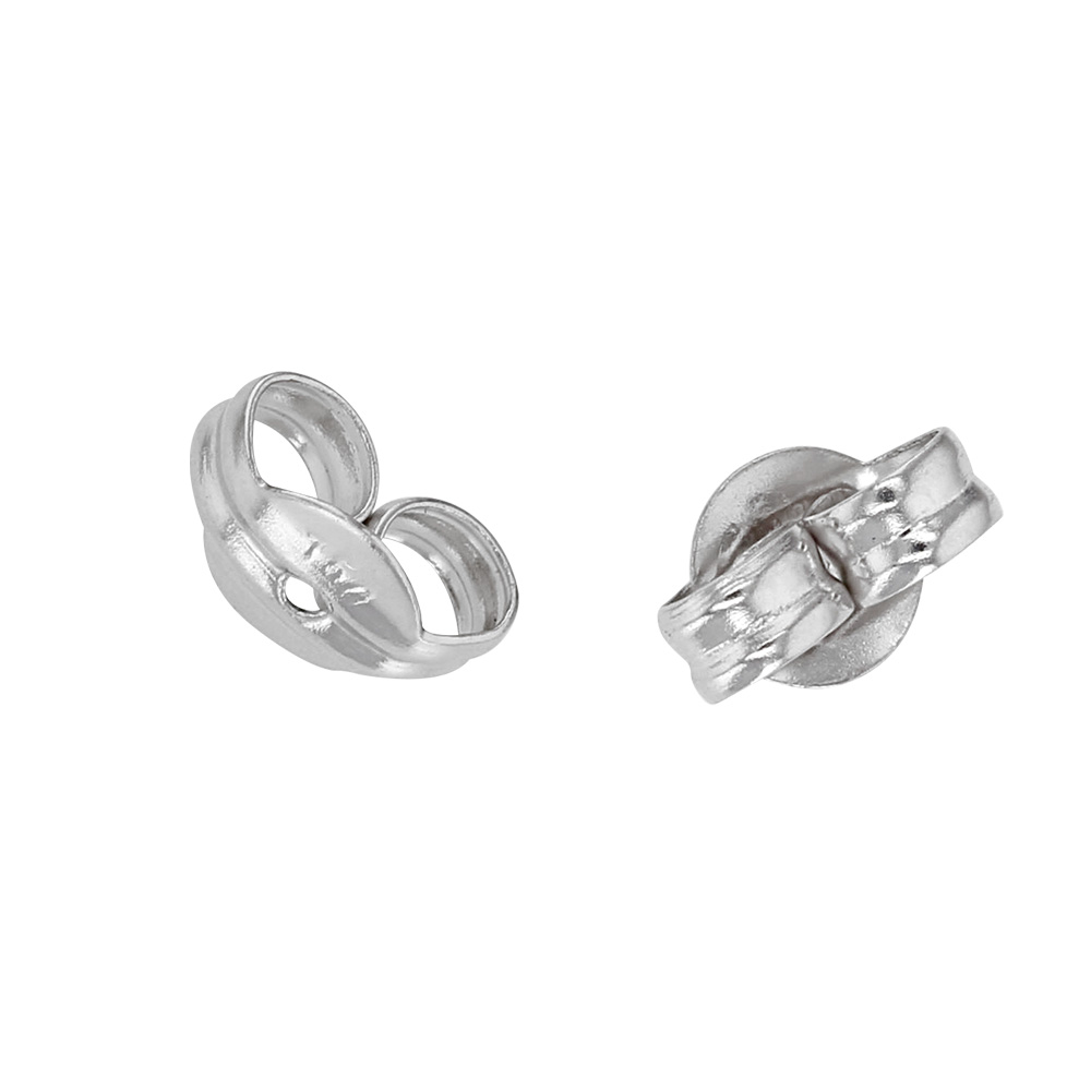 Pair of 18ct rhodium plated white gold ear scrolls for posts diametre 0.75mm, 5mm