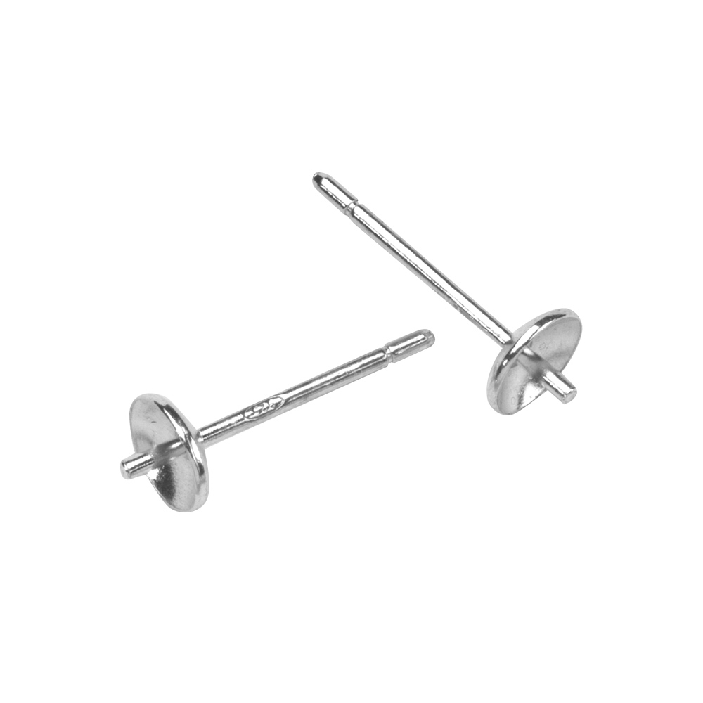 Rhodium plated sterling silver cup peg post - 0.5mm diameter