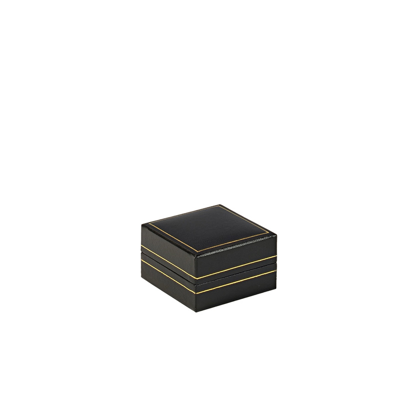 Black man-made leatherette earring box with a gold border
