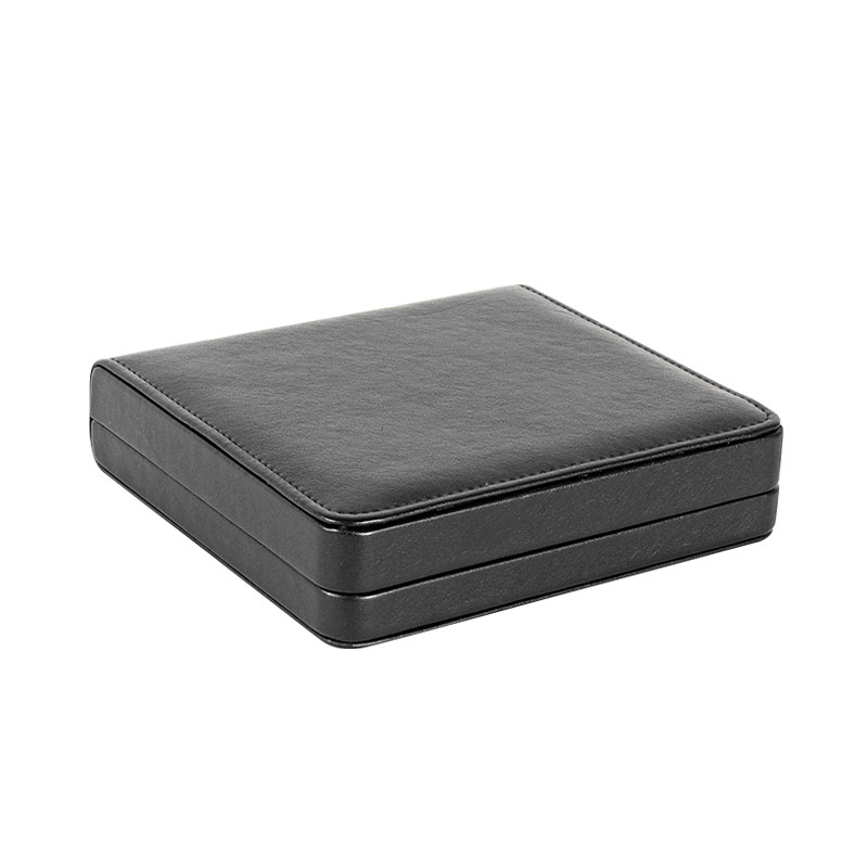 Black smooth cowide finish man-made leatherette necklace box