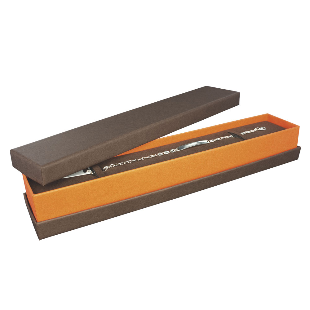 Brown matt finish bracelet box with contrasting orange centre