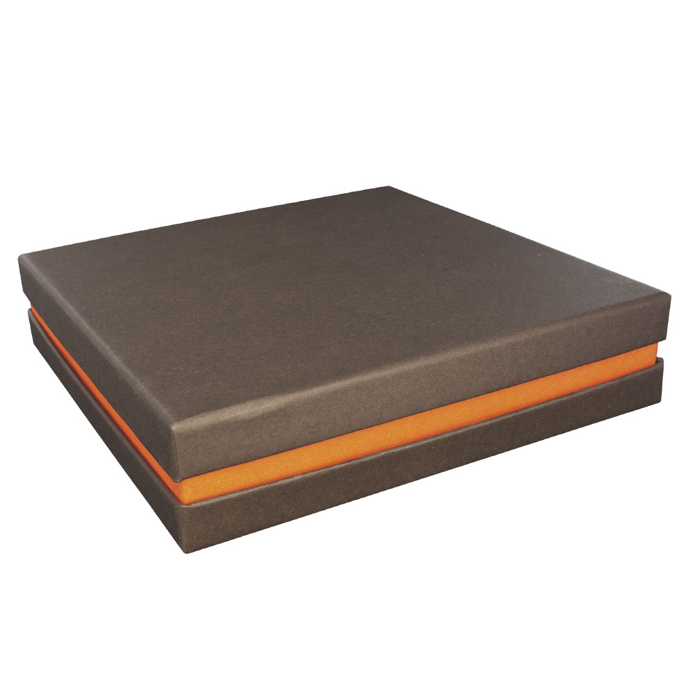Brown matt finish necklace box with contrasting orange centre