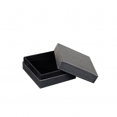 Card ring box with black full-grain leather finish and suedette interior