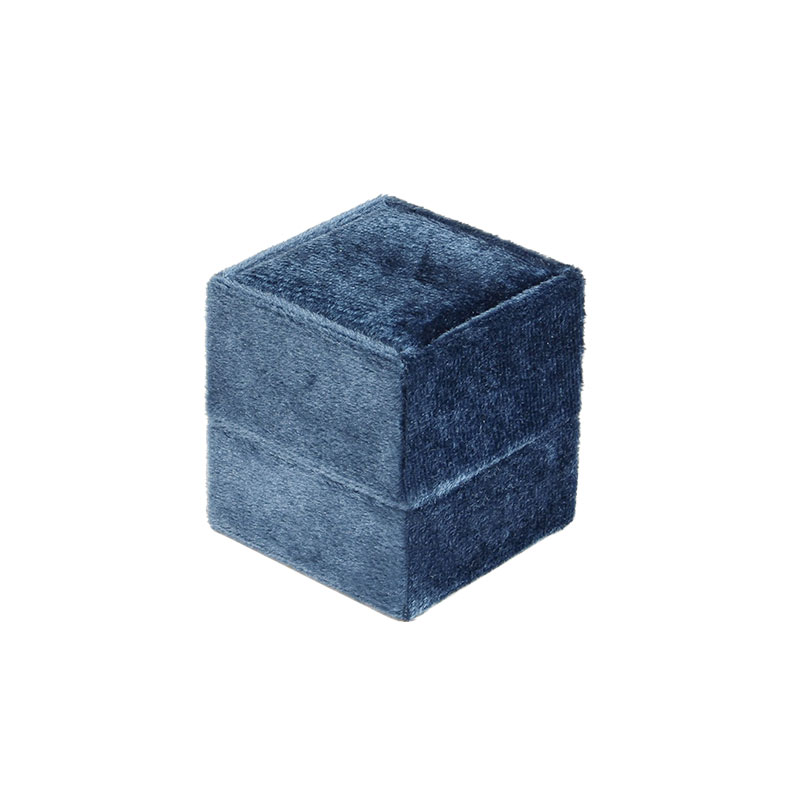 Navy blue velveteen square ring box