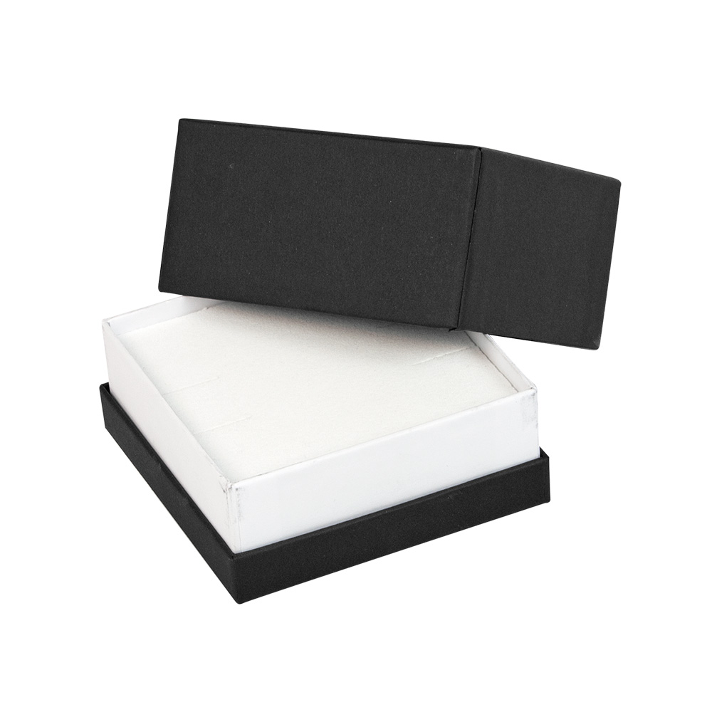 Black matt card ring box with contrasting white centre