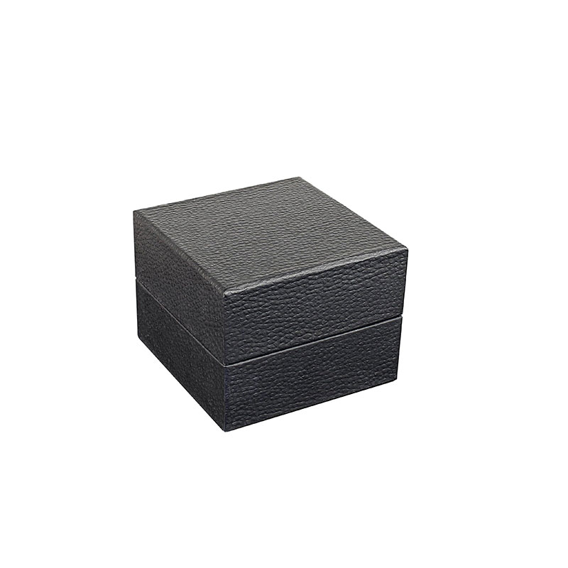 Card ring box with black full-grain leather finish and suedette interior