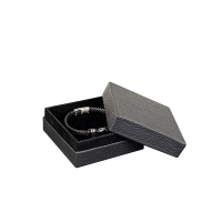 Card ring box with black full-grain leather finish and suedette interior