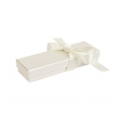 Ivory coloured card newborn jewellery presentation box, moiré finish with coordinated ribbon