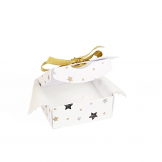 Matt card universal box with black and gold ™Star™ motif and gold satin ribbon
