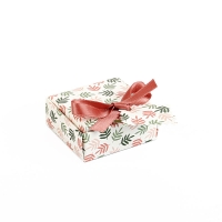 Matt card universal box with pink and green Laurel pattern and pink satin ribbon