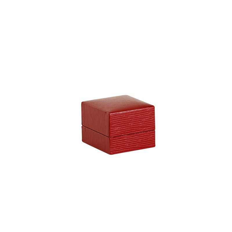 Leatherette ring box with red herringbone pattern