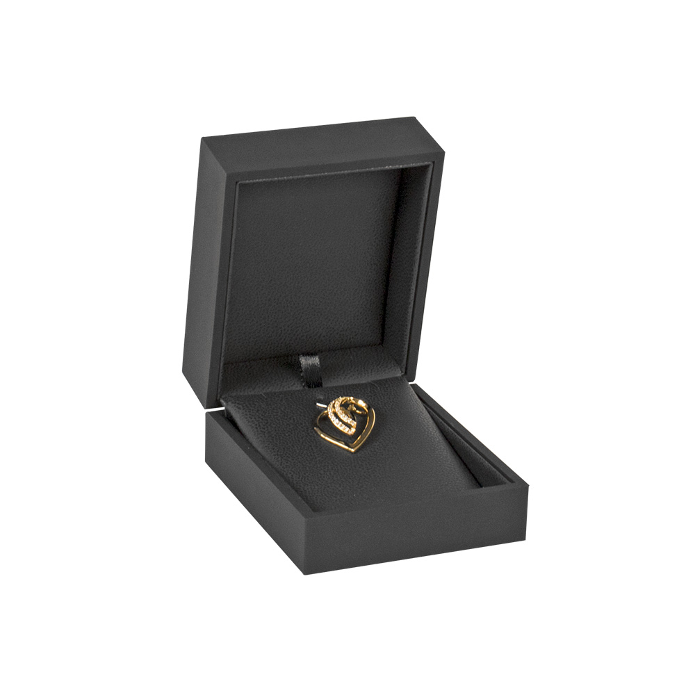 Black soft touch finish leatherette earrings/pendant box