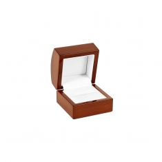 Gloss-varnished light brown wooden ring box with slit