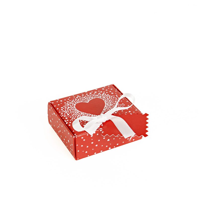 Matt card universal box with red and white ™Valentine™s™ motif and white satin ribbon