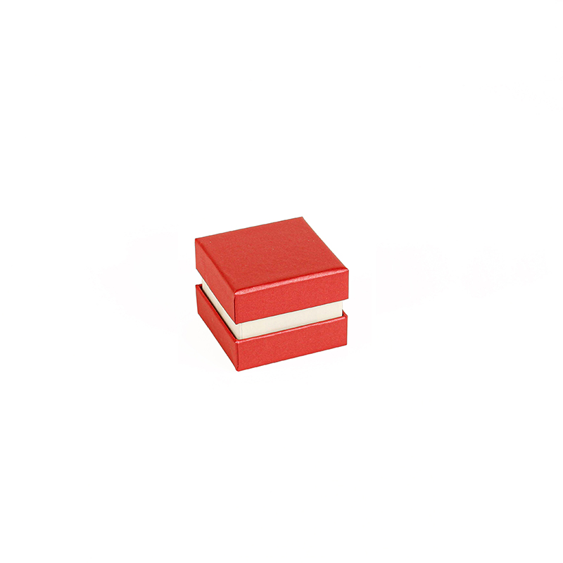 Pearlescent red card ring box with contrasting cream colour centre