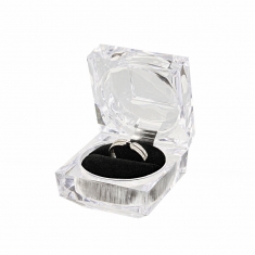 Black transparent plastic and velveteen square ring box