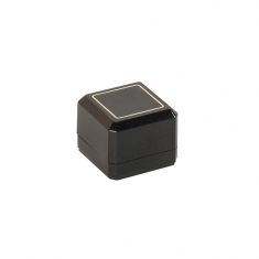 Glossy black plastic ring box, gold border