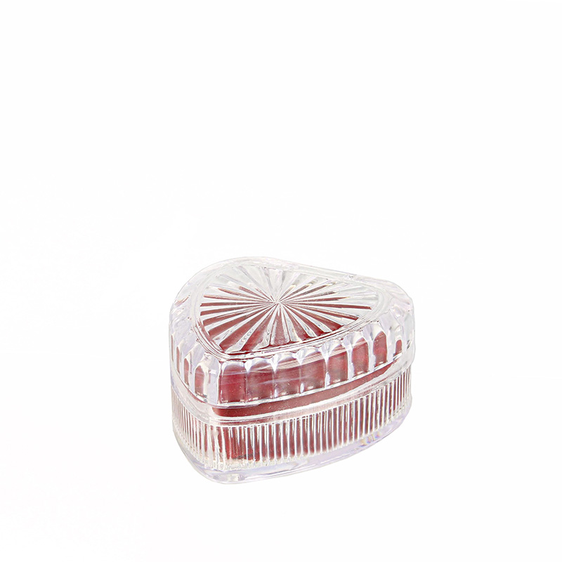 Transparent heart-shaped ring box with man-made red velvet lining