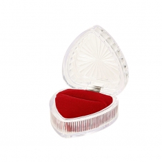 Transparent heart-shaped ring box with man-made red velvet lining