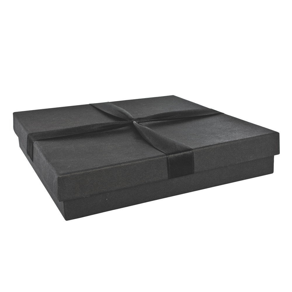 Black card necklace box deocrated with satin ribbon