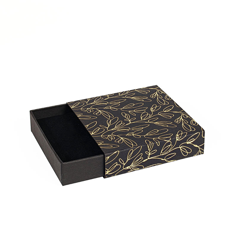 Black matchbox style card box - Gold hot-foil printed \\\'Botanical volutes\\\'