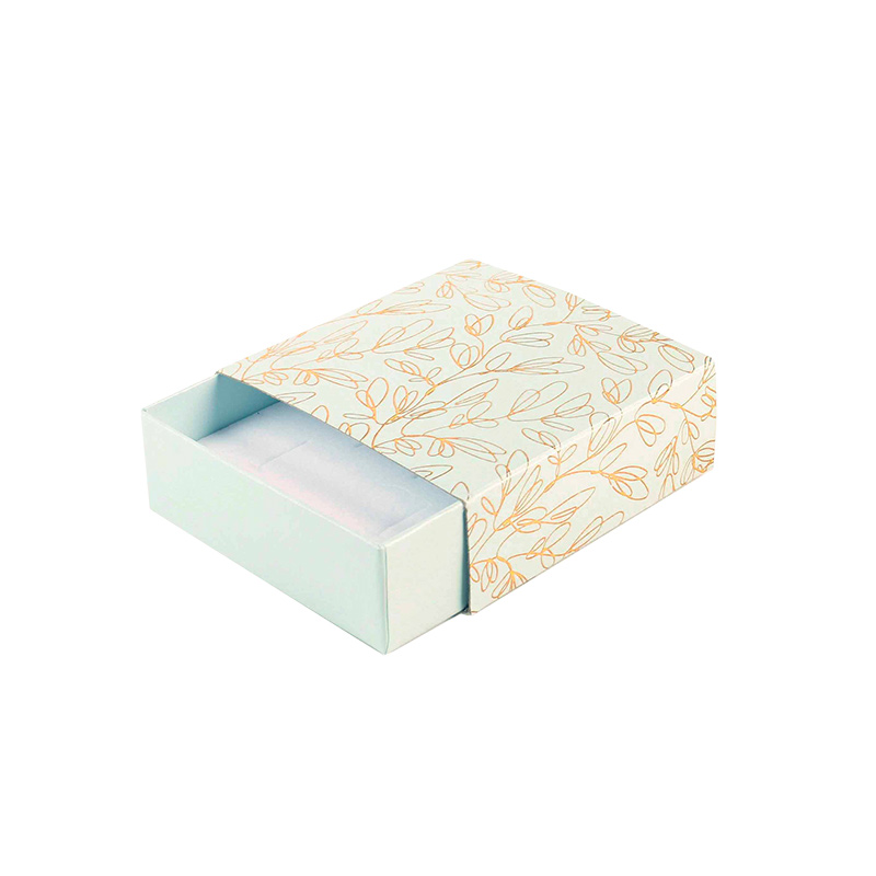 Greeny blue matchbox style card box - Gold hot-foil printed 'Botanical volutes'