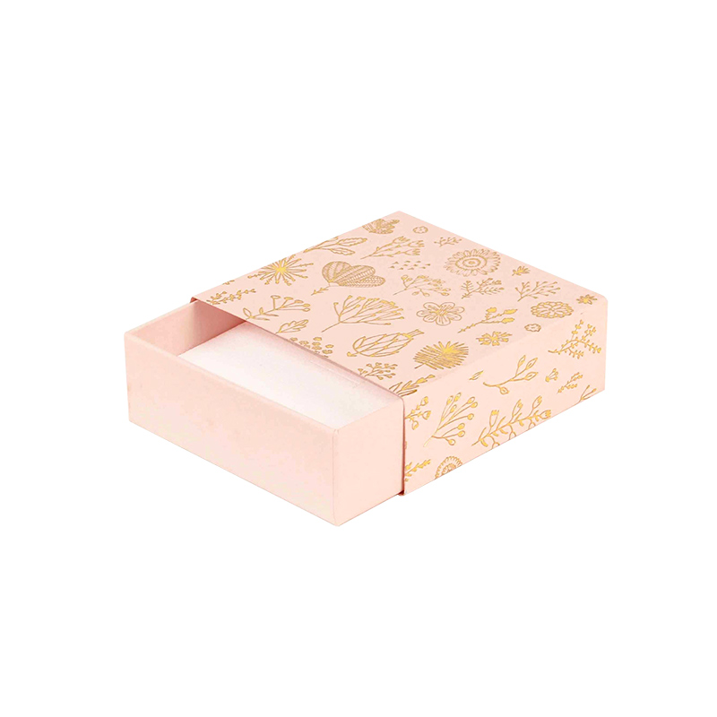 Matt pink matchbox style card universal box - Gold hot-foil printed 'Botanical floral' motifs