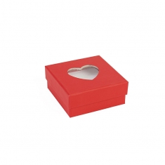 Matt red card universal box with heart-shaped window